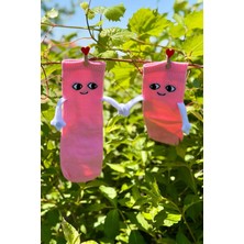 Lou Socks Unisex Pembe El Ele Tutuşan Halay Çeken Sevimli Yüz Desenli Soket Çorap
