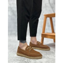 ET0358 Doğal Deri Tozu Bağcıklı Kauçuk El Yapımı Espadril Taban Taba Renk Erkek Ayakkabı