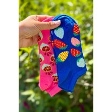 Lou Socks Unisex 2'li Çilek ve Narenciye Desenli Patik Çorap