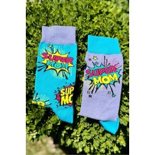 Lou Socks Unisex Sağlı Sollu Super Mom Desenli Soket Çorap
