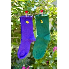 Lou Socks Unisex Limon ve Avokado Nakışlı 2'li Tenis Spor Çorap