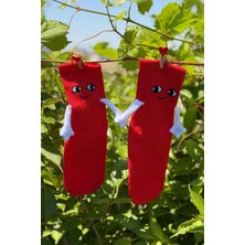 Lou Socks Unisex Kırmızı El Ele Tutuşan Halay Çeken Sevimli Yüz Desenli Soket Çorap