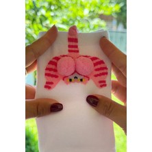 Lou Socks Unisex Beyaz Kedi Desenli Ponpon Çorap