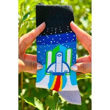Lou Socks Unisex Sağlı Sollu Uzay Mekiği Desenli Soket Çorap