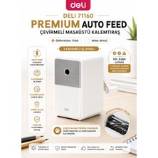 Deli 71160 Premium Auto Feed Çevirmeli Masaüstü Kalemtıraş Beyaz | 5 Kademe Uç Ayarlı