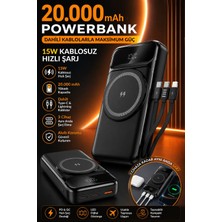 Matechno 20.000 mAh Powerbank Dahili Type-C & Lightning Kablolu, 15W Kablosuz Magsafe Şarj Cihazı
