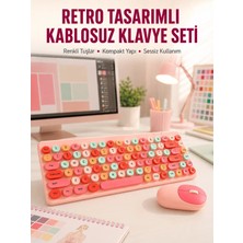 Hobilinka Renkli Retro Tuş Takımlı Klavye – 3 Cihaz Bağlantısı, Medya Kısayol Tuşları Yeni Nesil