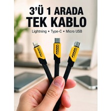 Hobilinka 3'lü Şarj Kablosu Hızlı Şarj Destekli Dayanıklı Örgü USB Kablo
