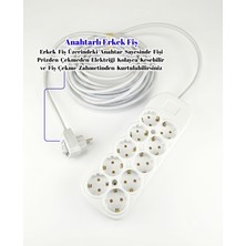 İNWATT 28 Metre Kablolu Anahtarlı Fişli 10'lu Grup Priz Elektrik Uzatma Ara Kablosu 3x2.5mm² Topraklı Seyyar Beyaz