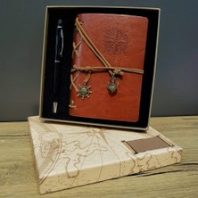 Pusula Baskılı Deri Defter Kalem Seti