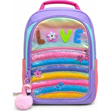 Kaukko Kids Simli Pullu Love Baskılı Kız Çocuk Dört Bölmeli Okul Çantası - L5214-1