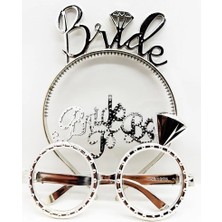 Bride Yazılı Taç ve Bride To Be Yazılı Gözlük Seti Gümüş Renk