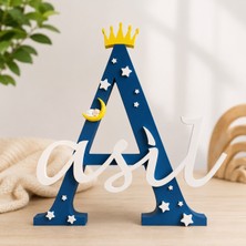 Printlabtr Kişiye Özel Isimli Harf Dekoru - Taçlı Ay ve Yıldız Temalı Bebek Çocuk Odası Kapı Süsü | 3D Baskı Dekoratif Isimlik