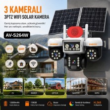 Avenir AV-S264W Beyaz 3 Kameralı 6mp Güneş Panelli Solar Wifi Ptz Kamera