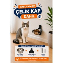 Perim3d Duvara Monte Çelik Mama Kabı 14 cm | Paslanmaz Hazneli | Kedi ve Küçük Köpekler Için