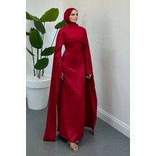 Merven Akyüz Drew Saten Seyyar Pelerinli Abiye Kırmızı