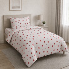 Freyja Home %100 Pamuk Tek Kişilik Lastikli Çarşaflı Nevresim Takımı | Kalpli