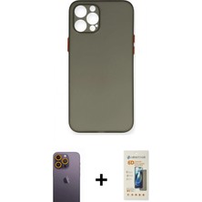 Marsilyan™- iPhone 12 Pro Max Kılıf Yadigar Yansıma Serisi - Siyah 6d Mat Seramik Hayalet Nano Ekran Koruyucu + Neon Fosforlu Kamera Lens - Sı