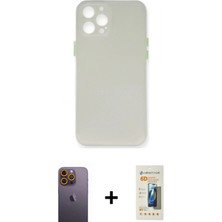 Marsilyan™- iPhone 12 Pro Max Kılıf Yadigar Yansıma Serisi - Siyah 6d Mat Seramik Hayalet Nano Ekran Koruyucu + Neon Fosforlu Kamera Lens - Sı
