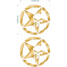 Belirtilmemiş Army Yıldız Kuru Kafa 13 x 13 cm Gold Sticker 2 Li