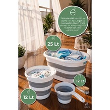 Nomikase 3'lü Katlanabilir Çamaşır Sepeti Seti, Kova ve Maşrapa ile Banyo Temizlik