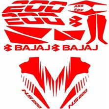 Bajaj Pulsar NS200 Uyumlu Kırmızı Sticker Set
