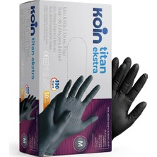Koin Titan Extra Siyah Nitril Muayene Eldiveni Pudrasız Ultra Strong 1*50