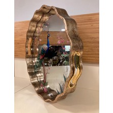 Plus Home Tepsi Ahşap ve Ayna Detaylı Tavuskuşu Desen Yuvarlak Volanlı Model Renk Antik Eskitme Ortaboy Çap 35 cm