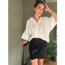 Ali Butik Siyah Pul Payet Anvelop Mini Etek