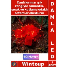 Wintoup #led Dekoratif Aydınlatma Süsleme Yılbaşı 10 Metre Damla Uçlu Şık Kırmızı Işık Şeffaf Kablo 100 LED
