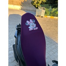 Utku Giyim Mini Mouse Koyu Mor Renk Mini ve Midi Motosiklet Koltuk Sele Kılıfı Likralı Scuba Kumaş