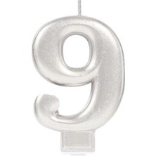 9 Rakamı Mum Gümüş Renk