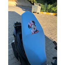 Utku Giyim Mini Mouse Baskılı Üniversal Motosiklet Sele Kılıfı Bebe Mavisi Likralı Scuba - Koruyucu Saran Kumaş