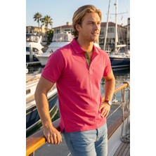 Exve Exclusive Pembe Sade Günlük Kıvrılmaz Yaka Yazlık Polo Tişört %100 Pamuk Nefes Alan Denizci T-Shirt