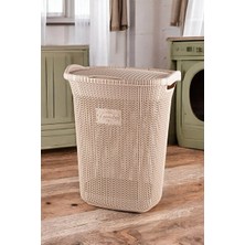 Nomikase Rattan Desenli Çamaşır Sepeti, 65LT Hacim ve Cappucino Renk