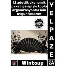 Wintoup #yelpaze Kaliteli Yazlık Serinletici Dekoratif Nikah Davet Şık Plastik Düz Siyah Kumaş Yelpaze 12'li
