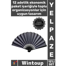 Wintoup #yelpaze Kaliteli Katlanabilir El Tipi Kına Düğün Organizasyon Şık Plastik Kumaş Yelpaze 12'li Füme