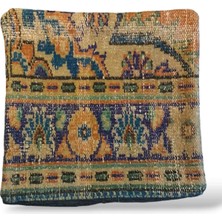 Ottoman Pouffe Art Deco Bohem Eskitme Özel Seri Halı El Dokuması Vintage Kırlent Minder 40X40CM 424