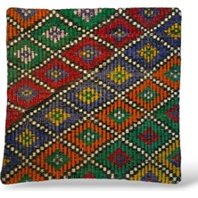 Ottoman Pouffe Art Deco ''özel Seri Halı'' El Dokuması Vintage Bohem Otantik Kırlent Minder 50X50CM [14]