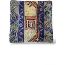 Ottoman Pouffe Art Deco Bohem Eskitme Özel Seri Halı El Dokuması Vintage Kırlent Minder 40X40CM (296)
