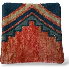 Ottoman Pouffe Art Deco Bohem Eskitme Özel Seri Halı El Dokuması Vintage Kırlent Minder 40X40CM (0238)