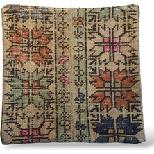 Ottoman Pouffe Art Deco Bohem Eskitme Özel Seri Halı El Dokuması Vintage Kırlent Minder 40X40CM 417