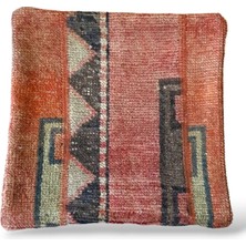 Ottoman Pouffe Art Deco Bohem Eskitme Özel Seri Halı El Dokuması Vintage Kırlent Minder 40X40CM (308)