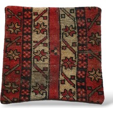 Ottoman Pouffe Art Deco Bohem Eskitme Özel Seri Halı El Dokuması Vintage Kırlent Minder 40X40CM (198)