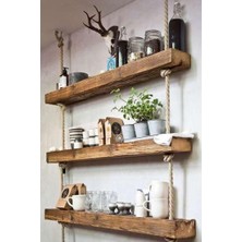 Dekoriye Retro Kalın Ahşap Duvar Rafı Rustic Raf