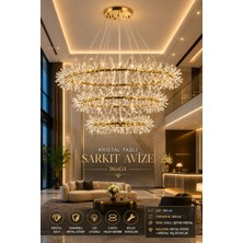 Elvora Home Modern (Premium) Kristal Taşlı Gold Luxury Sarkıt Avize 3 Kat Modern Lüks Salon Otel Lobi Avizesi Modelleri 86XG4 Duylu