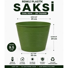 Nexvoria Dekoratif Plastik Saksı Yeşil Tabaksız – Dayanıklı Renkli Çiçek Saksısı 9.5 Litre / 15 Pot Üretim Saksı Set