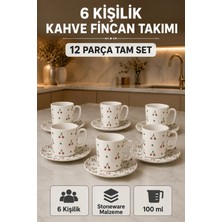 L'edoren 6 Kişilik Seramik Kahve Fincan Takımı Yuvarlak Sunum Tabaklı Porselen Türk Kahvesi Fincan Seti
