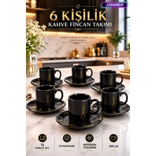 L'edoren 6 Kişilik Seramik Kahve Fincan Takımı Yuvarlak Sunum Tabaklı Porselen Türk Kahvesi Fincan Seti