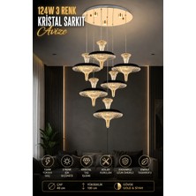Elvora Home Modern (Premium) Kristal Sarkıt Avize 6'lı Ledli 124W 3 Renk Gold Siyah Detaylı Salon Yemek Odası Oturma Odası Avizesi Modelleri